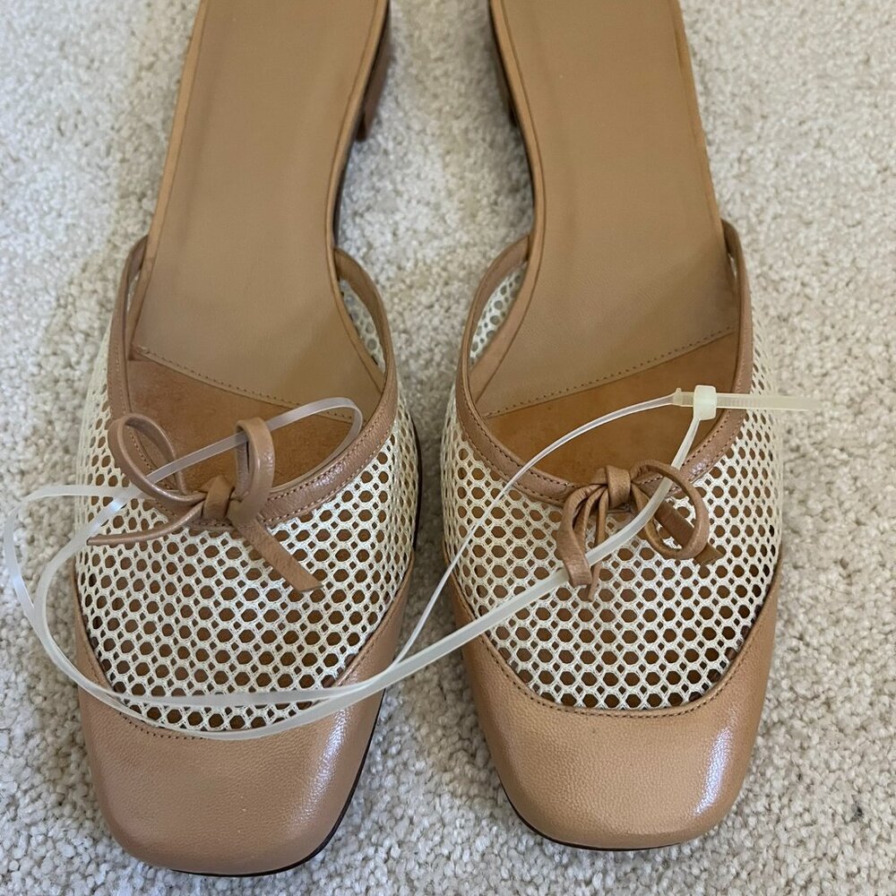 Delman Tan Leather and Mesh Mules